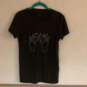 UK2LA Graphic Tee with Hand Design, Size S/P, Black, Short Sleeve